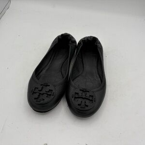 Tory Burch Black Tumbled Pebbled Leather Reva Ballet Flats 6.5